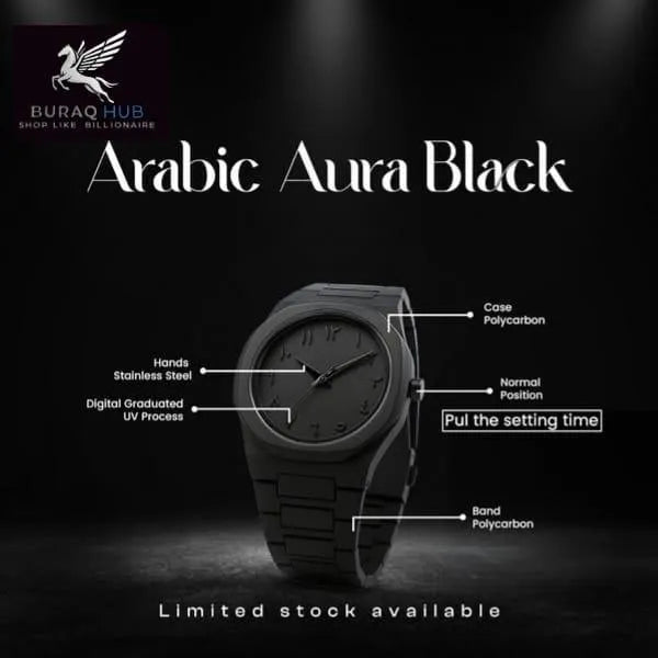 Arabic Aura Black Watch With Original