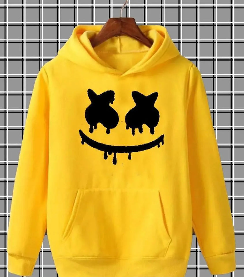 (Yellow smile) polyester fleece printed Hoodie