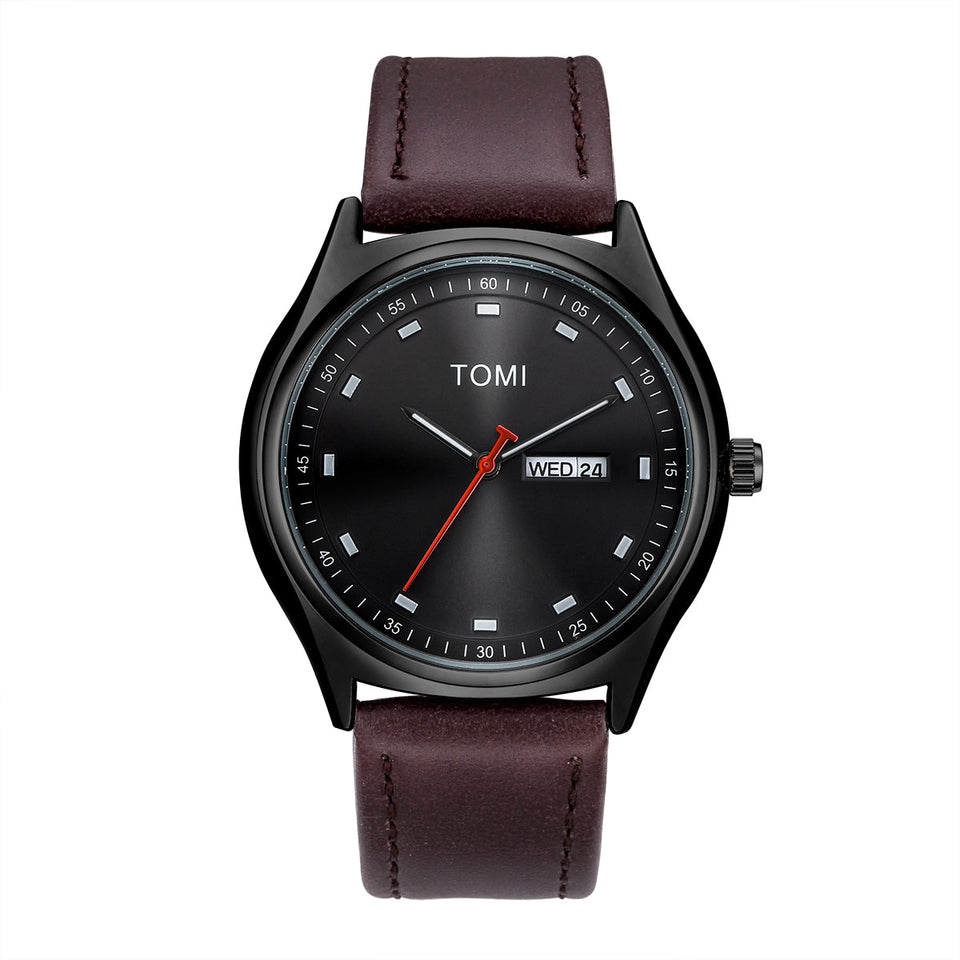TOMI T-030 Men's Watch Date Day Quartz Leather Straps